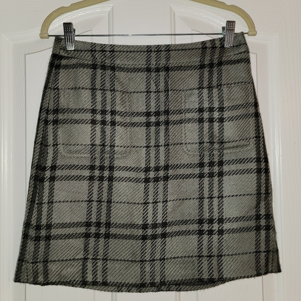 J. Crew Plaid A-Line Skirt - Black and Gray